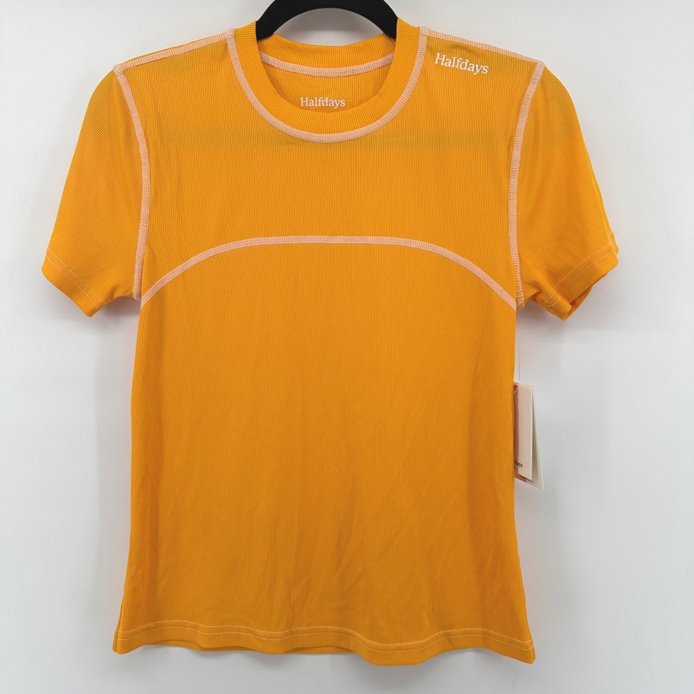 Halfdays Mollie T-shirt Womens Small Zinnia Orange Ribbed Performance Top